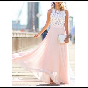 Lace Top w/flowing pink skirt Maxi Dress